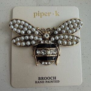 Piper K Gold and Black Bee Brooch with Pearls